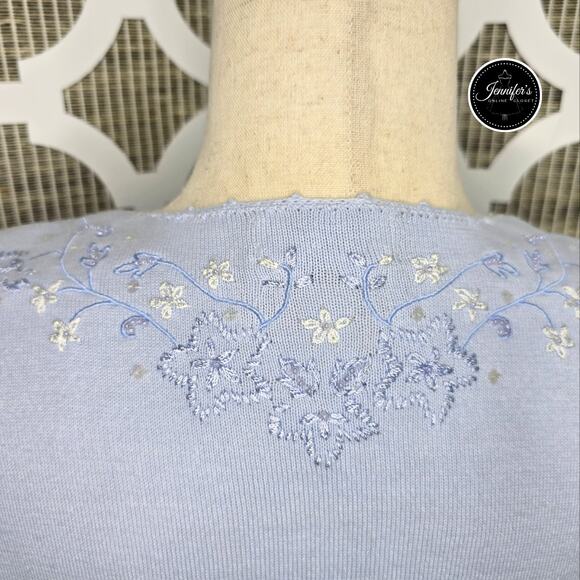 Christopher & Banks Light Blue Embroidered and Beaded 3/4 Sleeve Sweater Size S - Picture 9 of 12